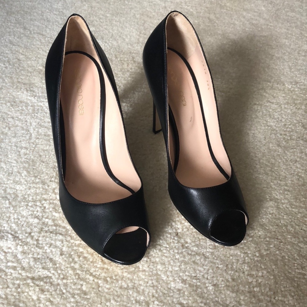 Sergio Rossi Black Peep Toe Heels Size 38.5